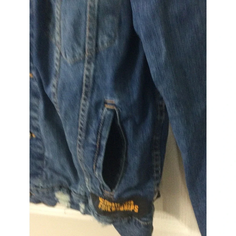 Zara Denim Jacket Mens M Trucker Bomber‎ Celebrate Your Friendships Distressed